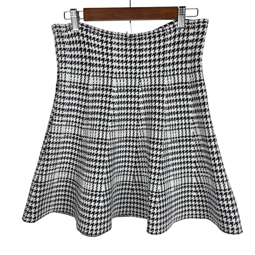Classic Concepts Mini Skirt Sz Large Houndstooth ALine Pullon Black White Preppy